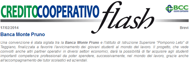 Credito Cooperativo Flash - siglata convenzione tra Banca Monte Pruno e Istituto di Istruzione Superiore “Pomponio Leto” di Teggiano