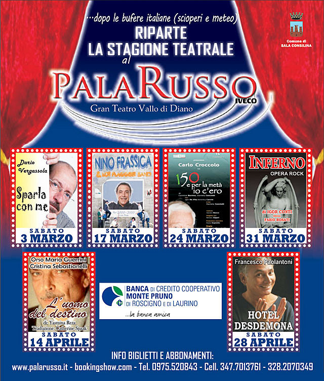 La Banca Monte Pruno sponsorizza la stagione teatrale al Palarusso