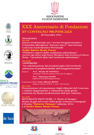 Partnership Banca Monte Pruno e Associazione Cuochi Salernitani in occasione del 30°anniversario di Fondazione 