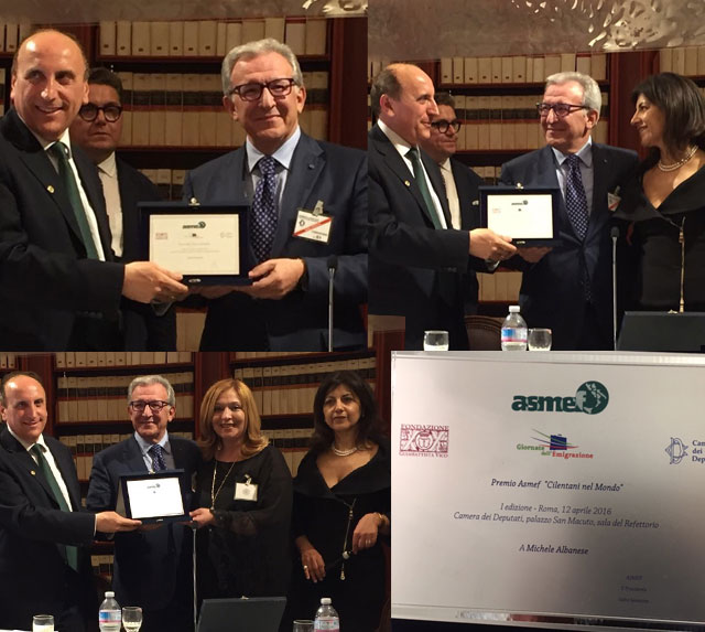 Consegnato al Direttore Generale Michele Albanese il Premio Asmef “Cilentani nel Mondo”