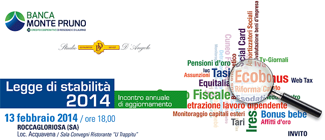 Banca Monte Pruno: convegno sulla Legge di Stabilità 2014 a Roccagloriosa