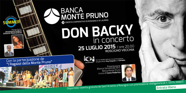Banca Monte Pruno: concerto di Don Backy a Roscigno Vecchia