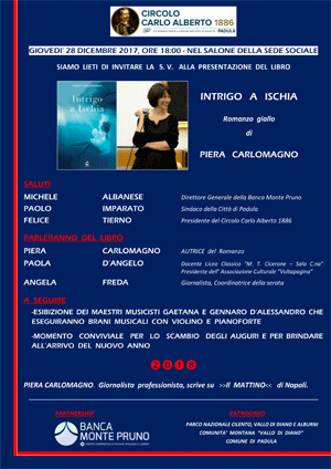 Padula: Presentazione del romanzo giallo di Piera Carlomagno “Intrigo a Ischia”