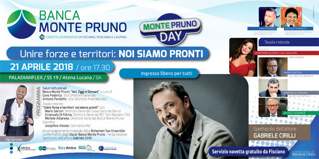 Sabato 21 aprile 2018 - Monte Pruno Day: per celebrare un anno di successi della Banca Monte Pruno 
