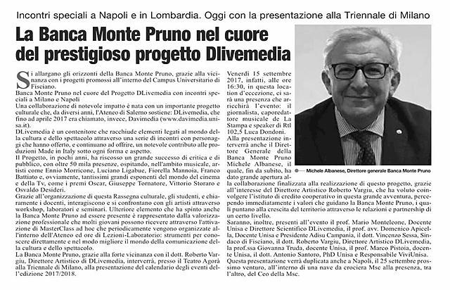 Roma: La Banca Monte Pruno nel cuore del prestigioso progetto Dlivemedia