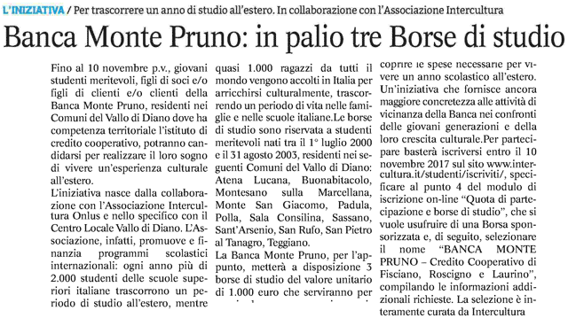 Le Cronache del Salernitano - Banca Monte Pruno: in palio tre Borse di studio