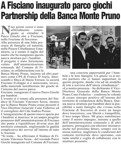 Roma: A Fisciano inaugurato parco giochi. Partnership della Banca Monte Pruno