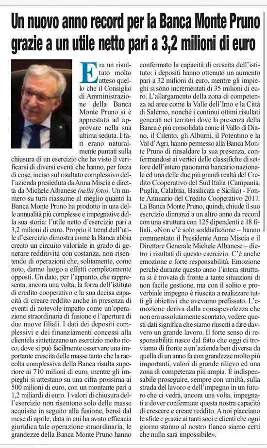 Roma: Un nuovo anno record per la Banca Monte Pruno grazie a un utile netto pari a 3,2 milioni di euro
