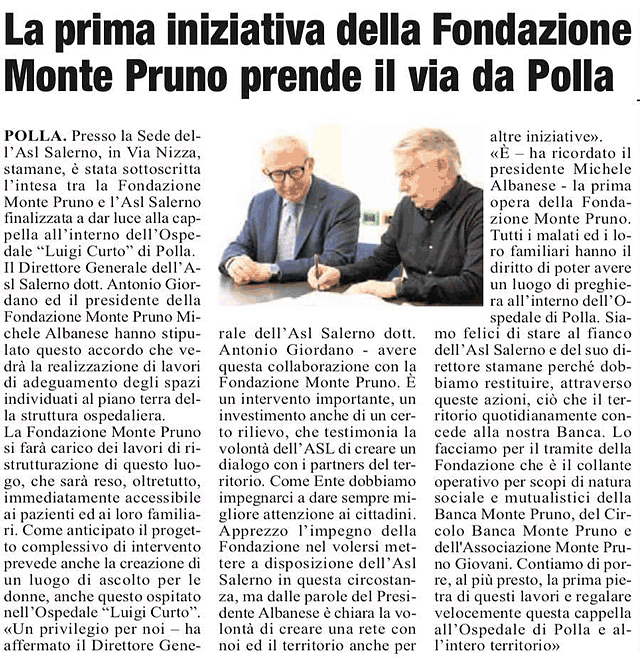 Roma: La prima iniziativa della Fondazione Monte Pruno prende il via da Polla