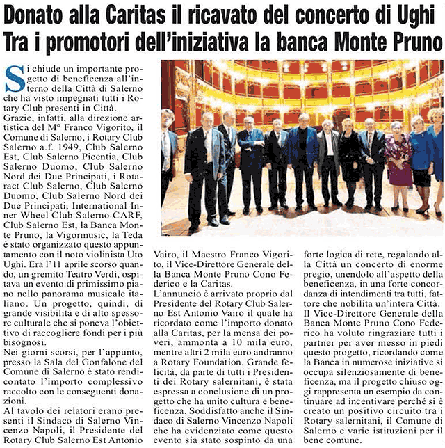 Roma: Donato alla Caritas il ricavato del concerto di ughi