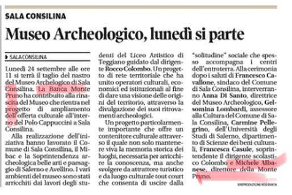 Sala Consilina - Museo Archeologico, lunedì si parte
