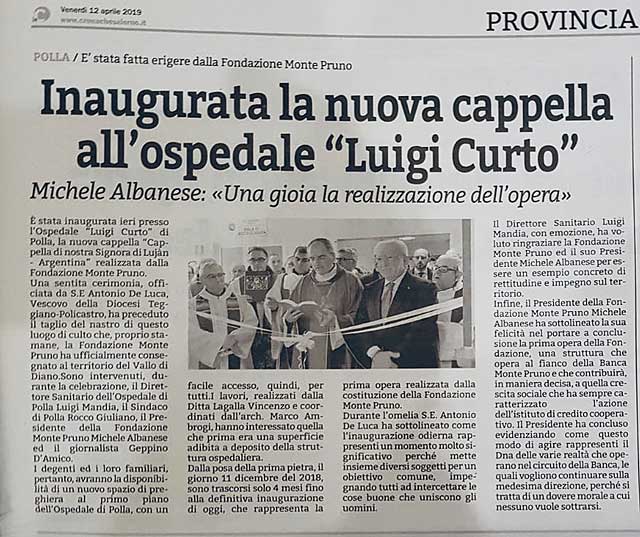 Le Cronache del Salernitano: Inaugurata la nuova cappella all’ospedale “Luigi Curto”