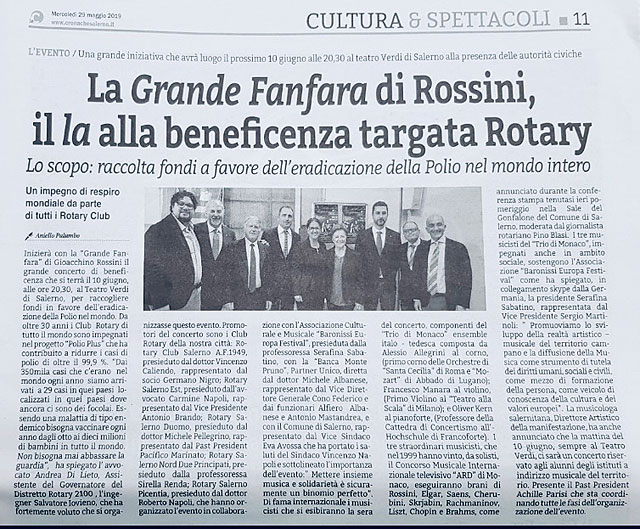 Le Cronache del Salernitano: La Grande Fanfara di Rossini, il la alla beneficenza targata Rotary