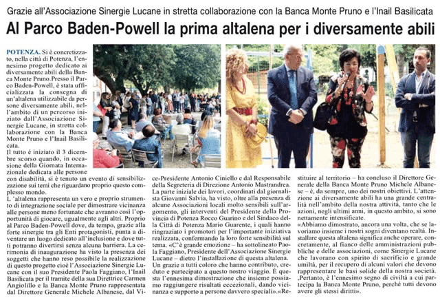 Cronache Lucane: Al Parco Baden-Powell la prima altalena per i diversamente abili