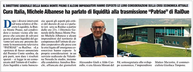 Cura Italia, Michele Albanese ha parlato di liquidità alla trasmissione "Patriae" di RaiDue
