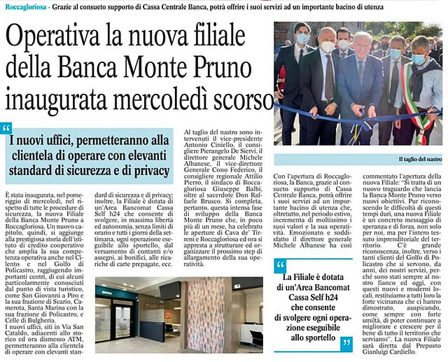 Le Cronache - Operativa la nuova filiale della Banca Monte Pruno