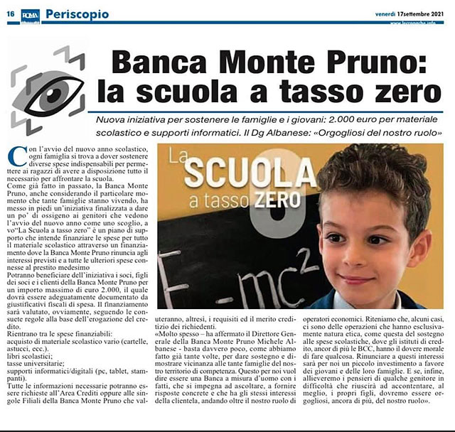 Le Cronache Lucane - Banca Monte Pruno: la scuola a tasso zero