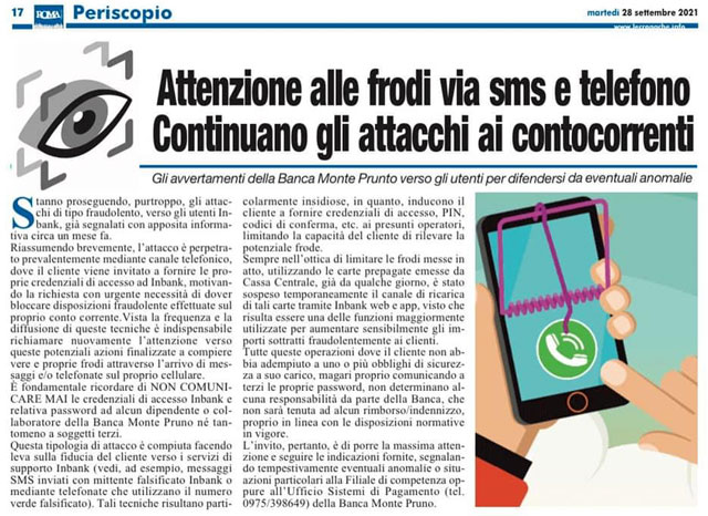 Cronache Lucane - Attenzione alle frodi via sms e telefono, continuano gli attacchi ai contocorrenti