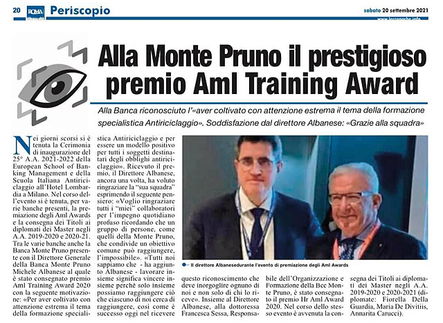Cronache Lucane - Alla Monte Pruno il prestigioso premio AML Training Award