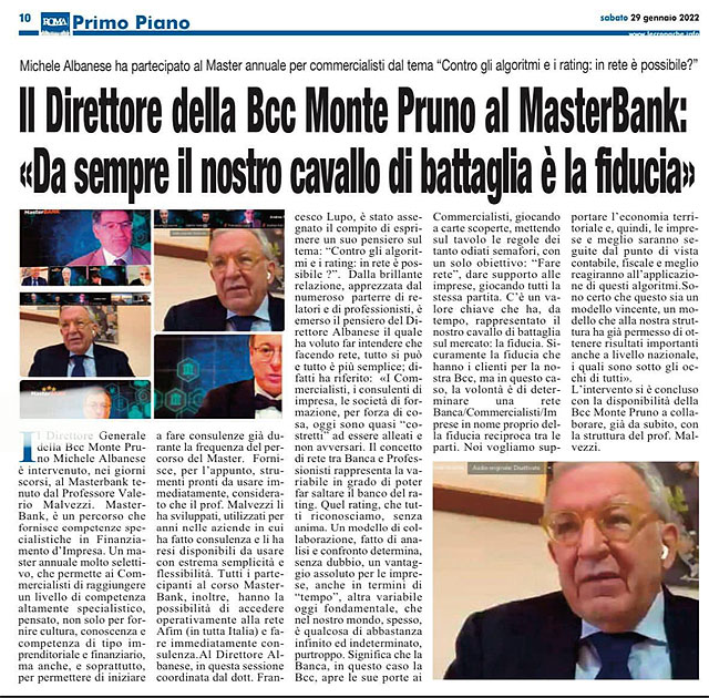 Cronache Lucane - Il Direttore della Bcc Monte Pruno al MasterBank: "Da sepre il nostro cavallo di battaglia è la fiducia"