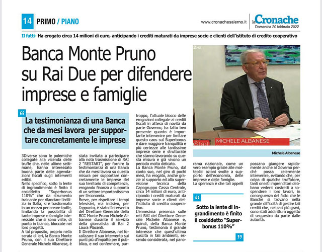 Le Cronache - Banca Monte Pruno su Rai 2 per difendere imprese e famiglie