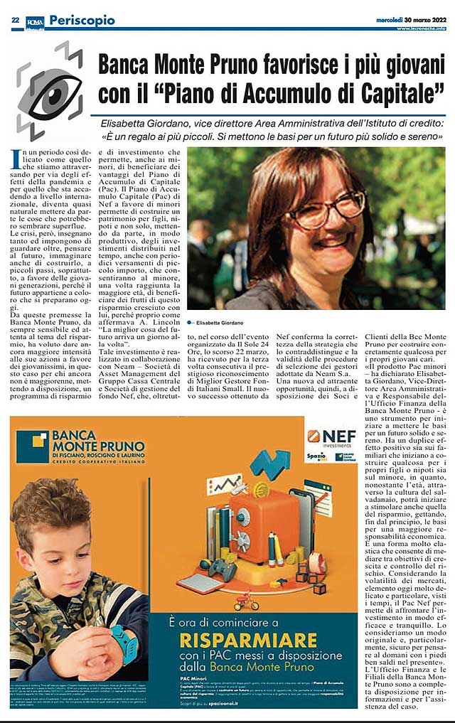 Cronache Lucane - Banca Monte Pruno favorisce i più giovani con il "Piano di Accumulo di Capitale"