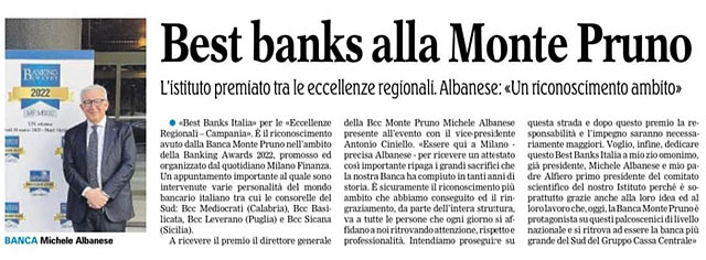 La Gazzetta Del Mezzogiorno - Best Banks alla Monte Pruno