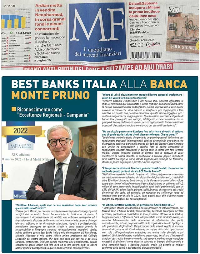 Milano Finanza - Best Banks Italia alla Banca Monte Pruno