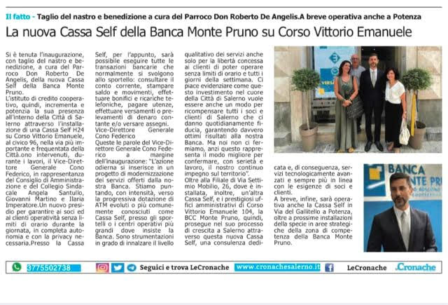 Le Cronache - Banca Monte Pruno: La nuova Cassa Self della Banca Montepruno