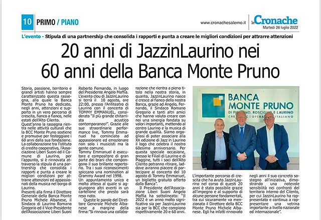 Le Cronache - 20 anni di JazzinLaurino nei 60 anni della Banca Monte Pruno