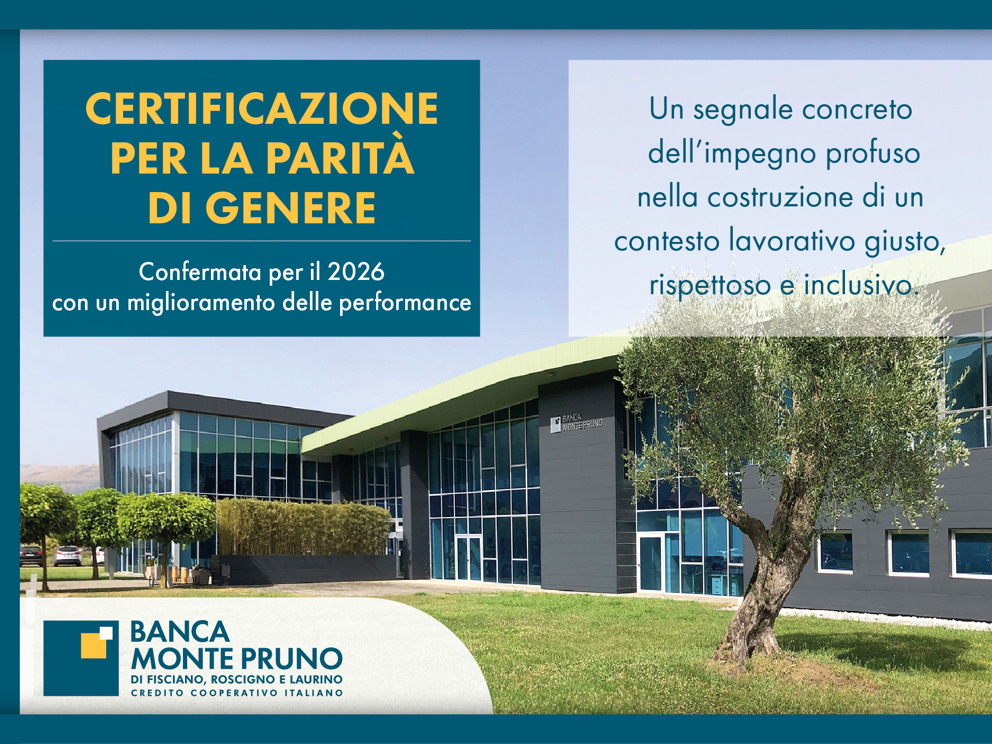 Banca Monte Pruno: rinnovata anche per il 2026 la Certificazione 